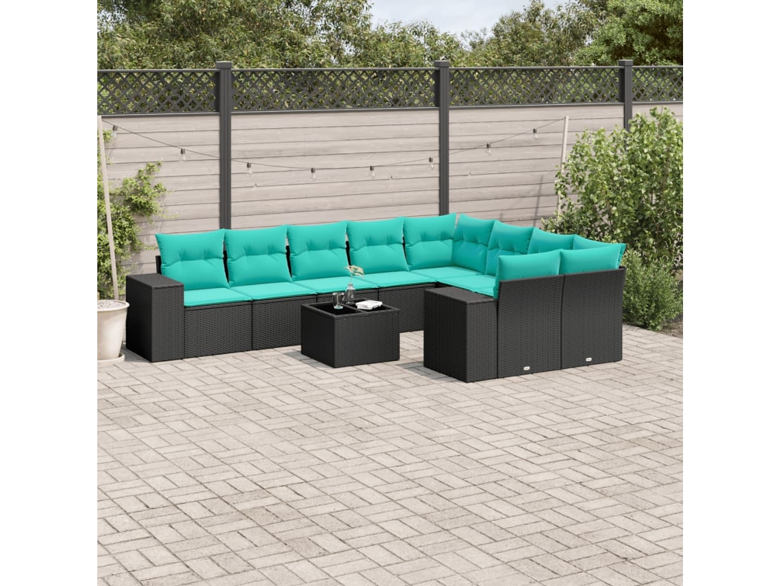 Vidaxl Conjunto De Sofá De Jardim Com 10 Peças E Almofadas Em Rattan Sintético Preto