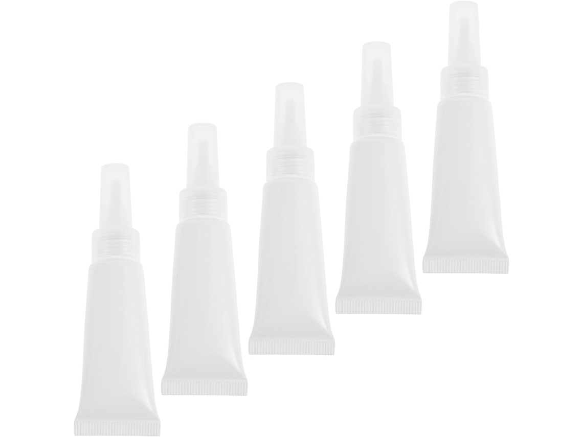 Conjunto De 5 Tubos Cosméticos Flexíveis Recarregáveis De 10 Ml Com Pincel De Plástico Integrado