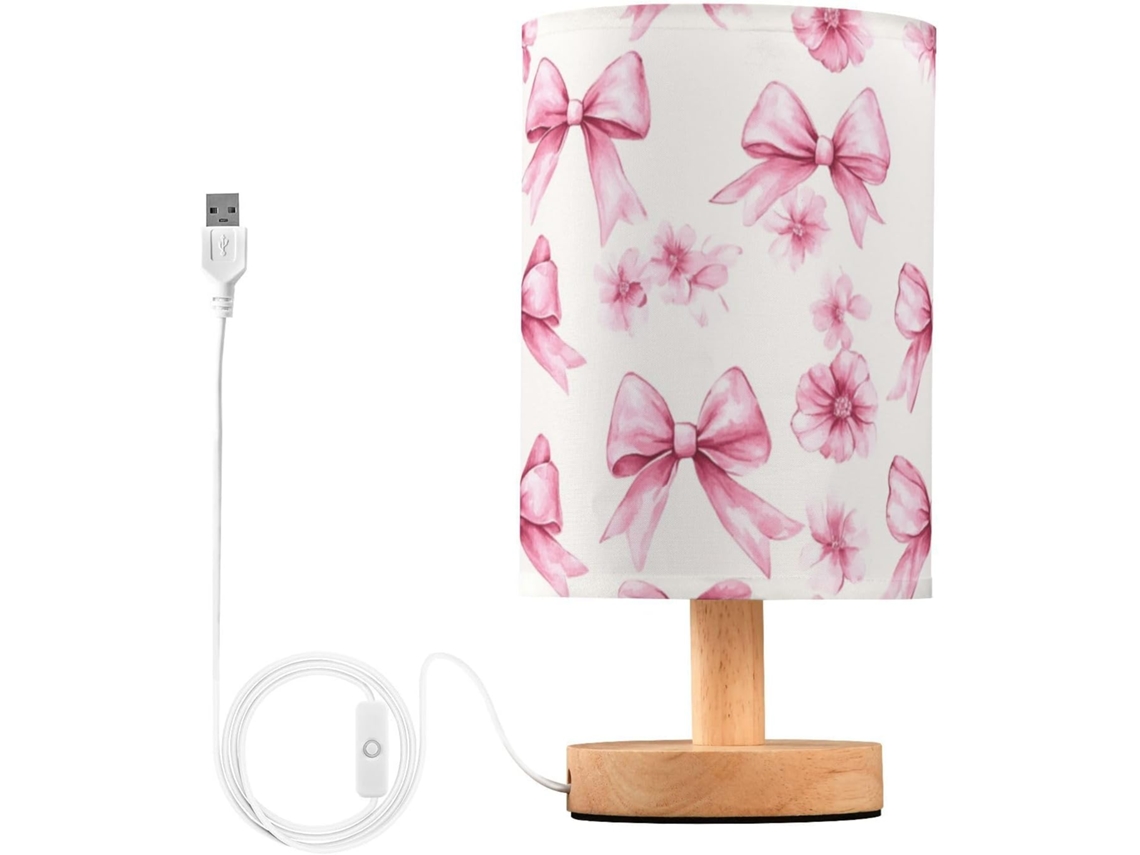 Abajur De Cabeceira Kcldeci Com Fitas E Flores Rosa Para Quarto, Estilo Fazenda, Mesa Cabeceira, Luminária De Mesa