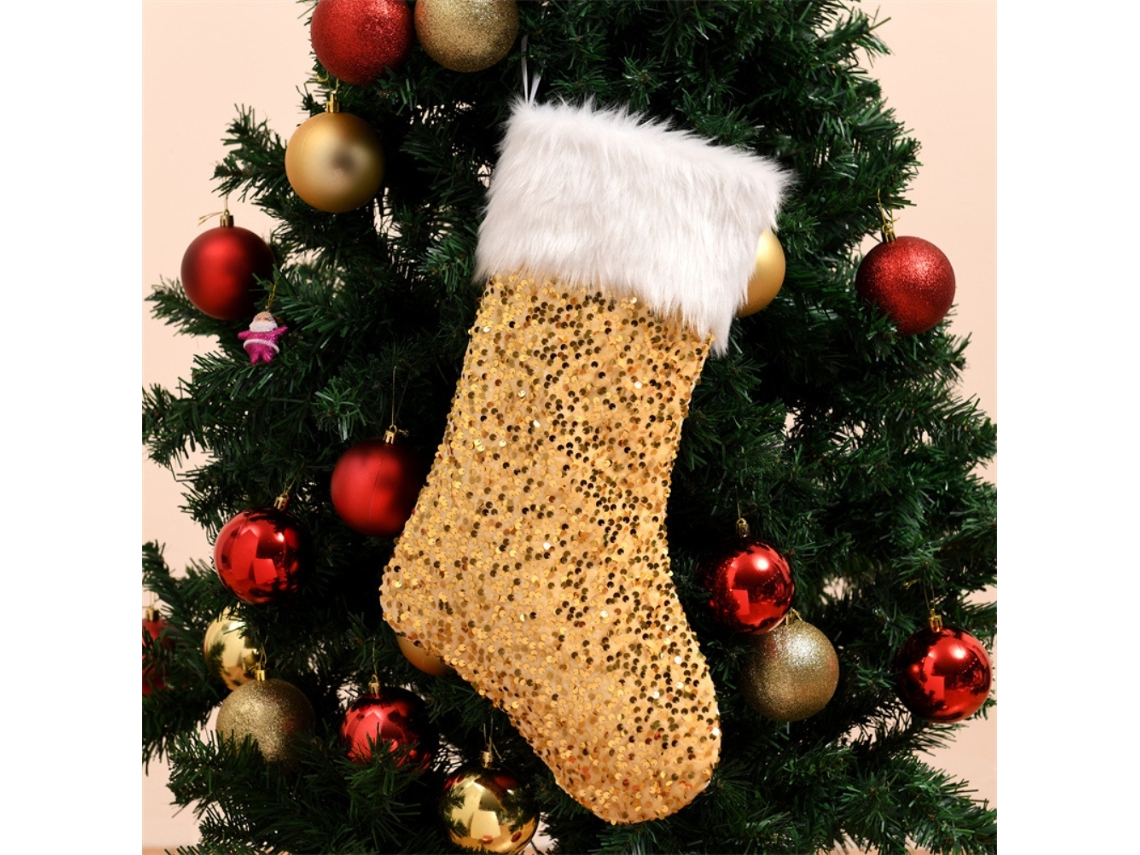 Meias de Natal Grandes com Lantejoulas e Flanela para Presentes e Decoração do Natal | S/MARCA