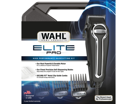 Aparador WAHL Elite Pro 20106.0460 (Corrente - 1 - 25 mm) — Corta cabelo alto desempenho, nivel professional. 10 pentes especiais patente WAHL, motor duradero e potente.