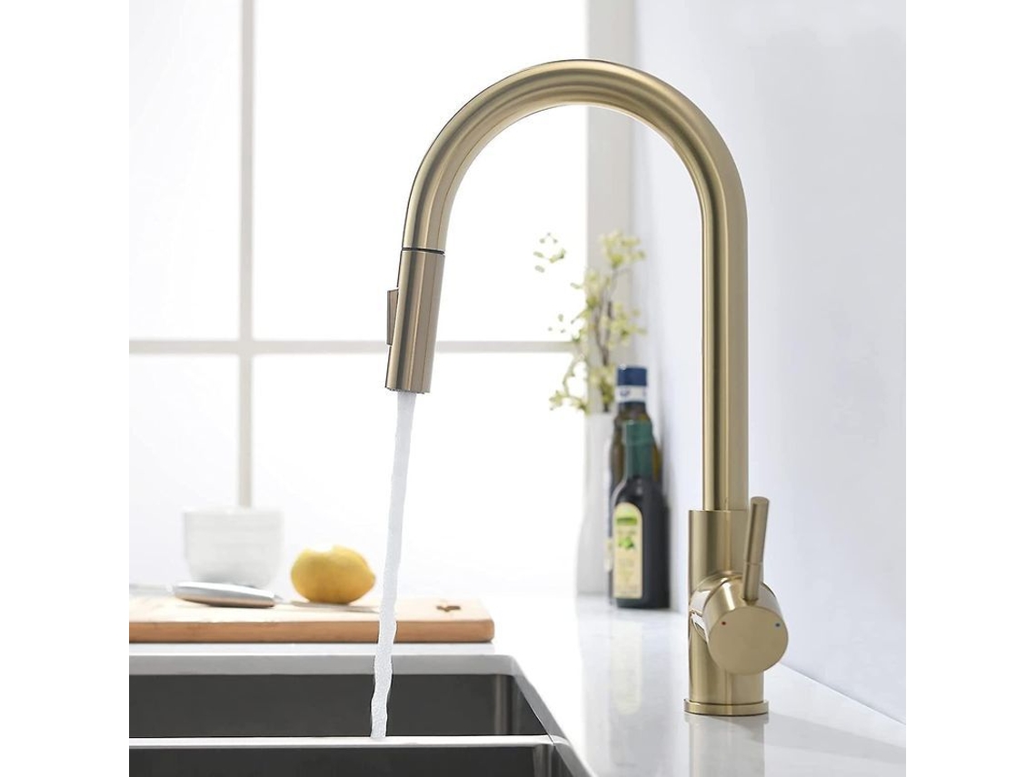 Grifo De Cozinha Dourado Mate 2025 Com Spray Retrátil Giratório 360 Graus Misturador Resistente Economia De Água