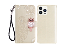 Capa Para Iphone 15 Pro Max Pele Sintética Dourado