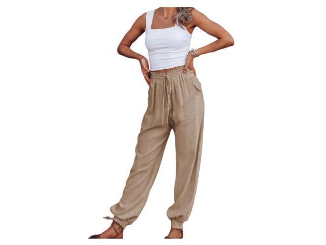 2026 pantalones Jogger Sueltos para Mujer Con Cintura Elástica Y Cordón, Bolsillos, Tela Transpirable S Caqui