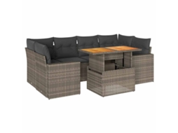 Conjunto de 7 Sofás para Jardim com Almofadões Vime Pe Cinzento MAISON EXCLUSIVE (7 pcs)