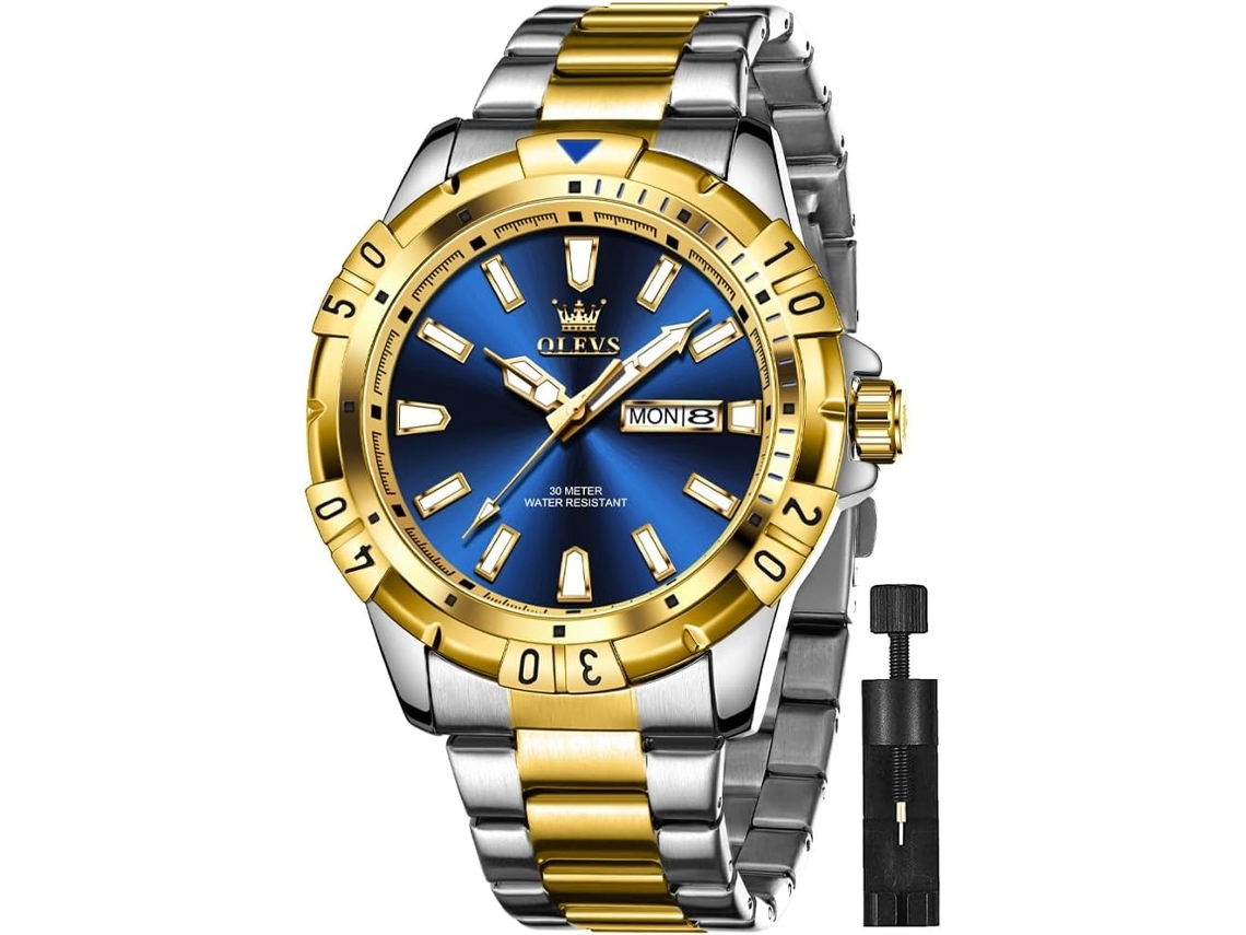 Lurelia Relógio Masculino C-20 Cronógrafo, Calendário, Luz, Quartzo, 42×11×210×20 Mm, Aço Inox, Preto/dourado, Impermeável