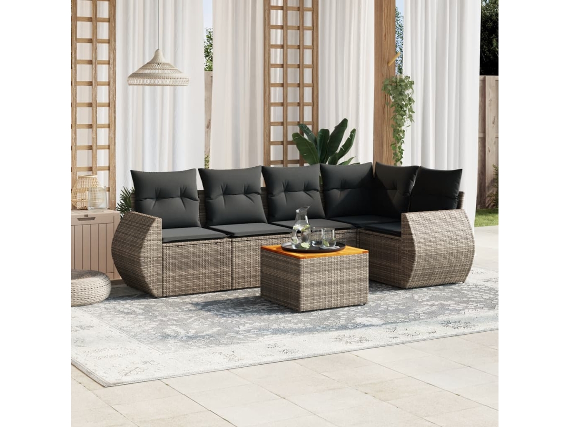 Vidaxl 6 Pcs Conjunto Sofás De Jardim Com Almofadões Vime Cinzento