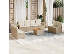 Conjunto de 9 Sofás para Jardim com Almofadas Vime Pe Bege Dkd Home Decor
