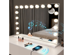 Espelho de Maquilhagem Hollywood com Led e Bluetooth, 18 Leds, Espelho de Maquilhagem Grande, Luz e Música, 3 Modos, Sensível Ao Toque e NETTLIFE