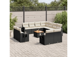 Vidaxl 12 Pcs Conjunto De Sofás De Jardim C/ Almofadões Vime Pe Preto