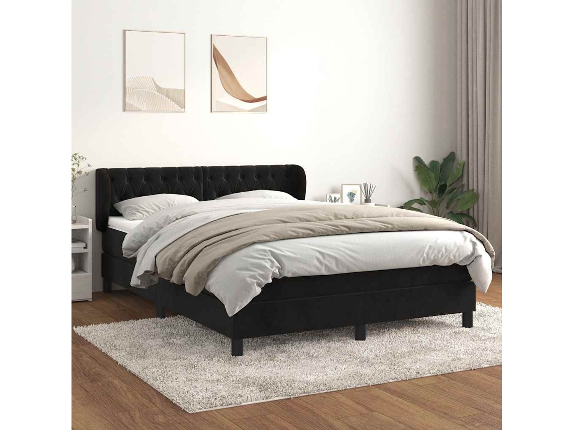 Vidaxl Cama Com Molas/colchão 140x190 Cm Veludo Preto