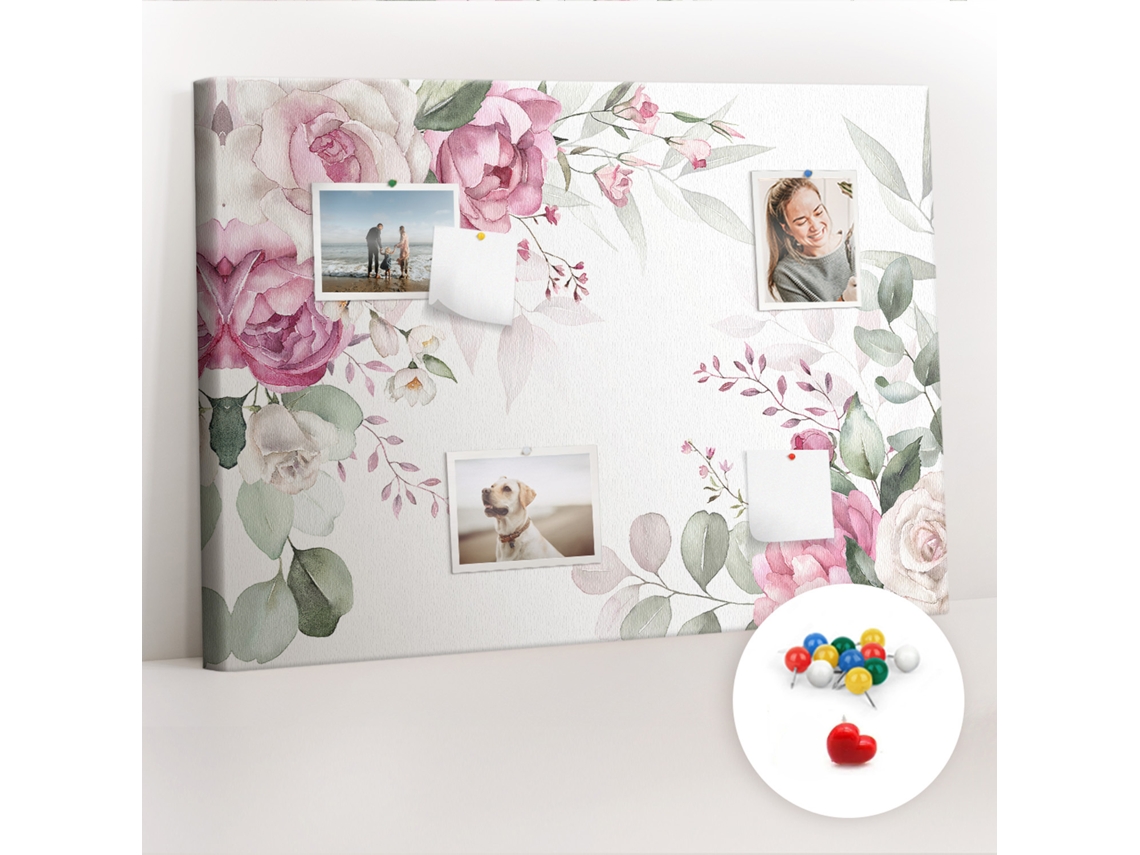 Quadro De Cortiça Com Impressão Moldura Floral Para A Sala De Estar Espelharte (70x100 Cm)