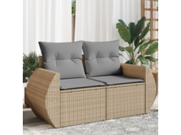 Vidaxl Sofá De Jardim De 2 Lugares Com Almofadões Vime Pe Bege