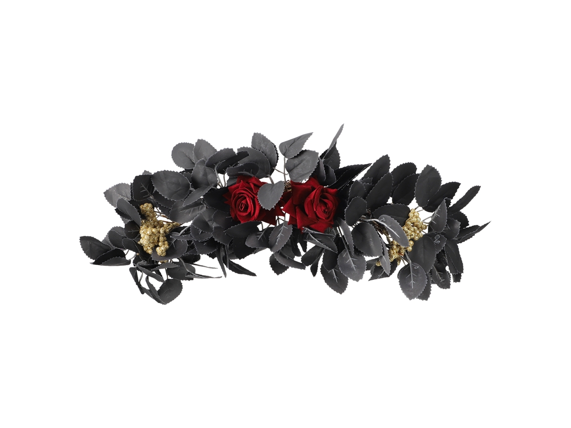 Laxiscreed Cornija De Simulação Black Rose Leaf Para Decoração De Porta Halloween