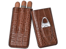 2026 humidor de Piel Con Patrón de Cocodrilo para 3 Cigarros Con Cortador de Acero Inoxidable