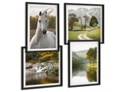 Composição De Quadros Paisagens Pejzaże Cavalo Espelharte (4 Peças)