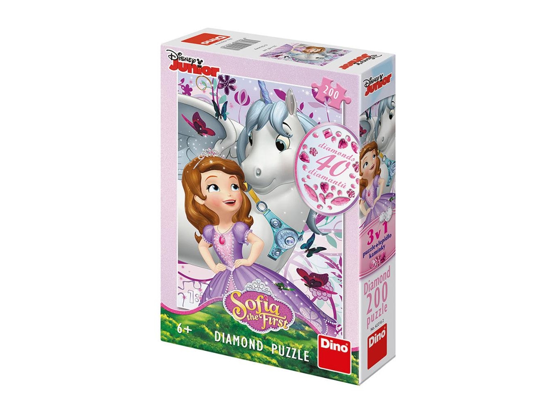 Puzzle 200 Pcs Diamonds Princesa Sofia e Unicórnio Disney Dino