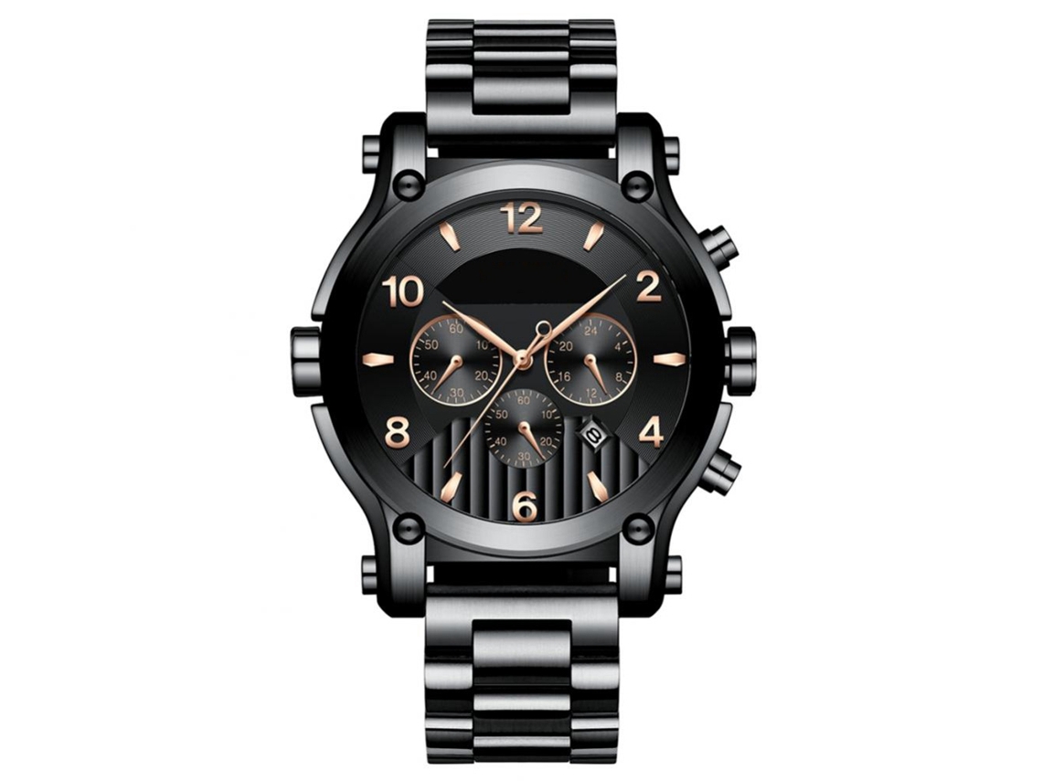 Relógio de Pulso Quartz Empresarial Biden S/MARCA com Pulseira de Metal Preta