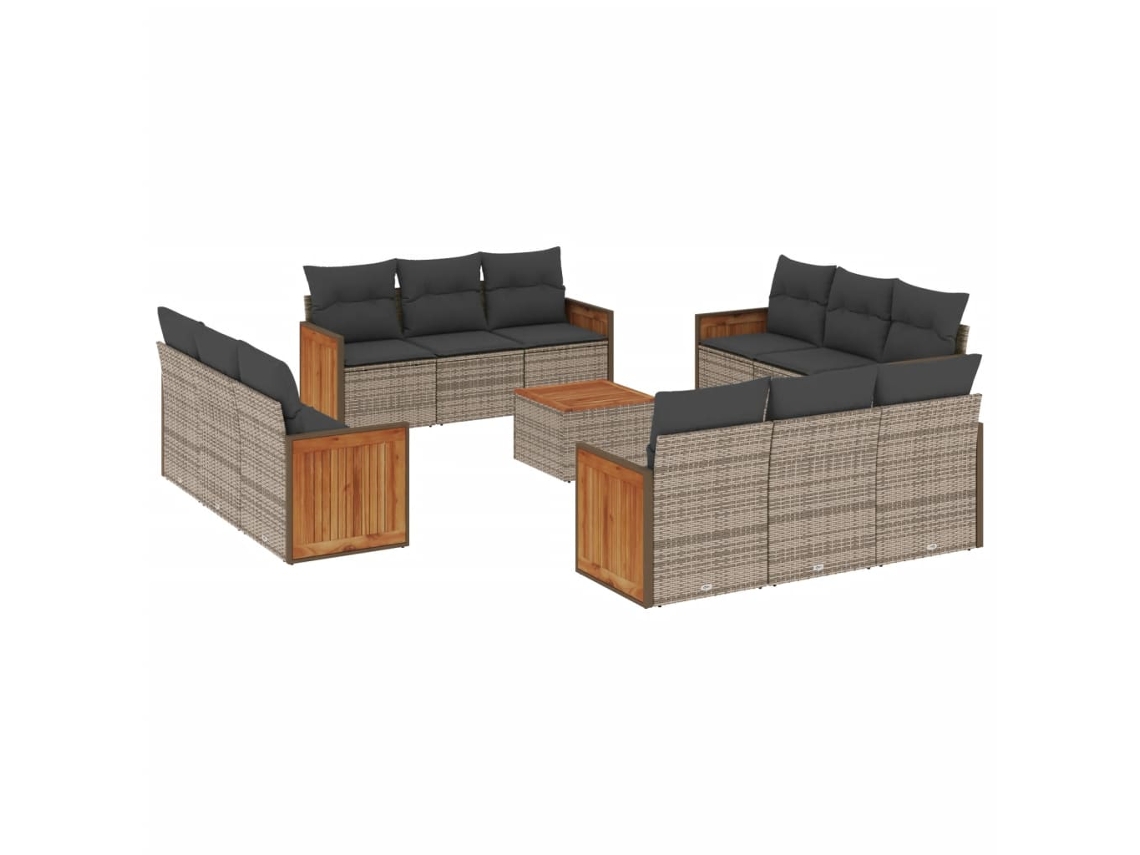 Maison Exclusive - 13 Pcs Conjunto Sofás P/ Jardim C/ Almofadões Vime Pe Cinzento