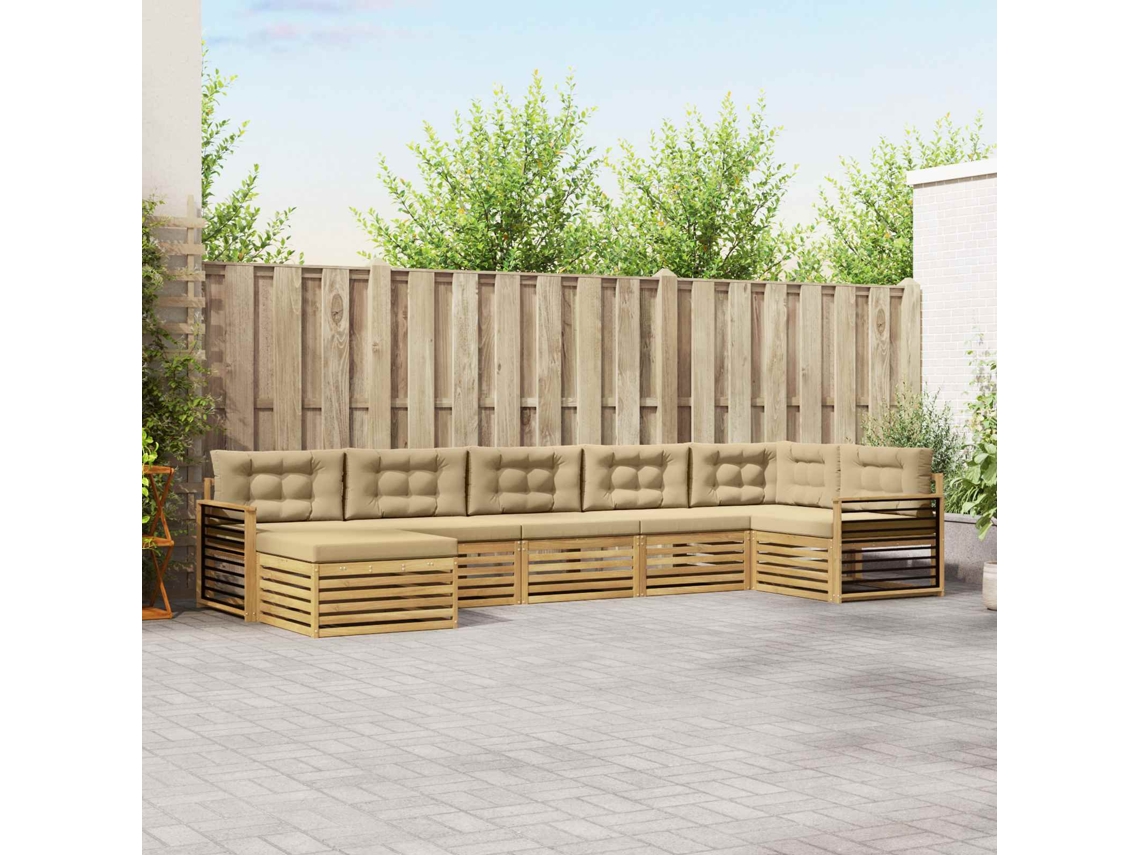 Vidaxl Conjunto De Sofás Para Exterior 7 Unid. Branco E Bege