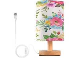 Abajur De Cabeceira Com Estampa Floral Em Aquarela, Luminária De Cabeceira Led, Luminária De Leitura Com Portas Usb E