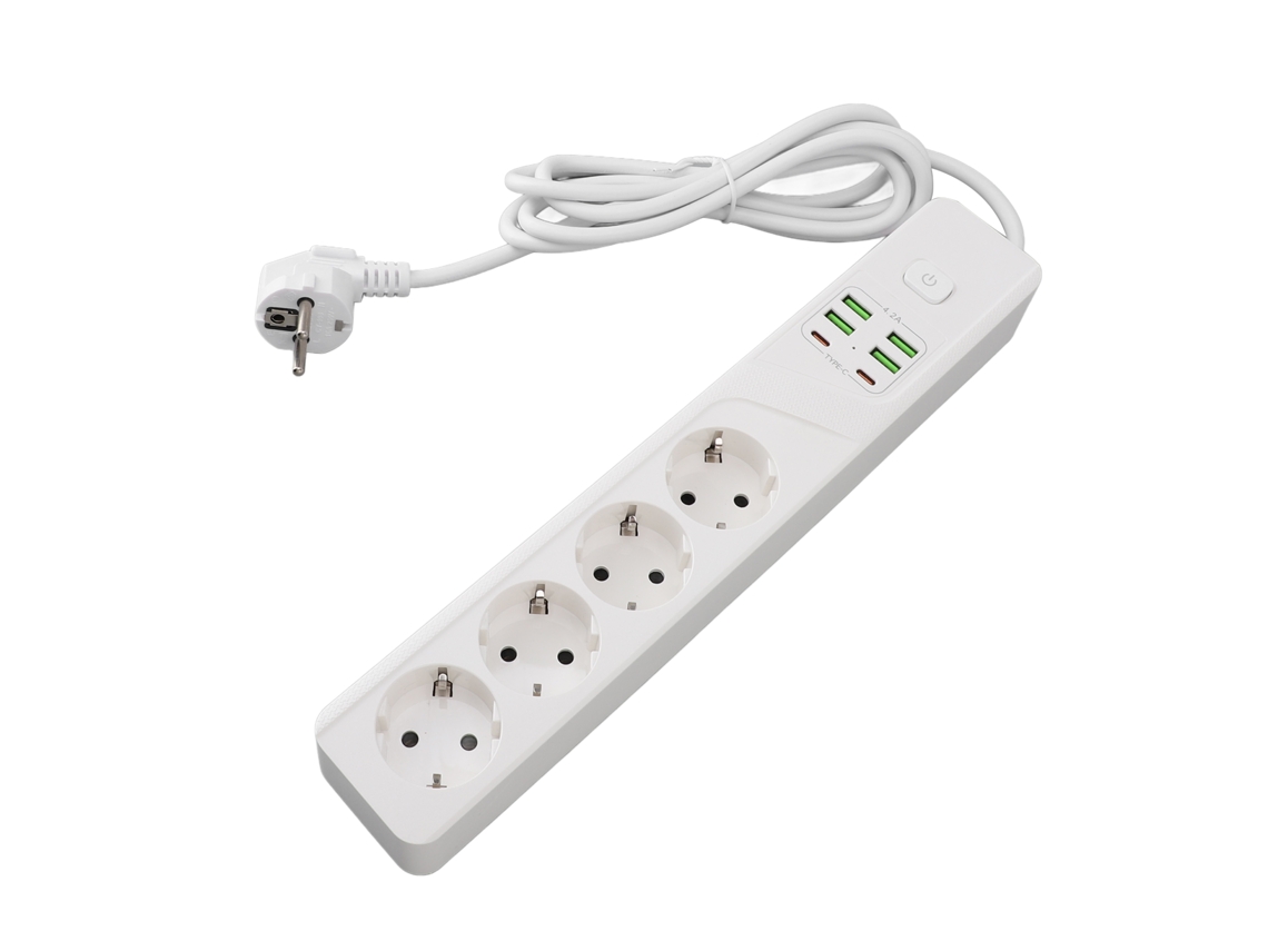 Laxiscreed Tomada De Estilo Europeu Com 4 Furos, 4 Usb-a, 2 Portas Extras E Interruptor De Sobrecarga
