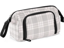 Estojo Grande com Estampa Xadrez Cinza para Meninas. Metal 24 X 9,5 15 Cm Resistente Durável