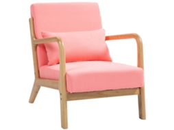 Poltrona Nórdica BTFORUS com almofada, braços acolchoados, estrutura de madeira, rosa