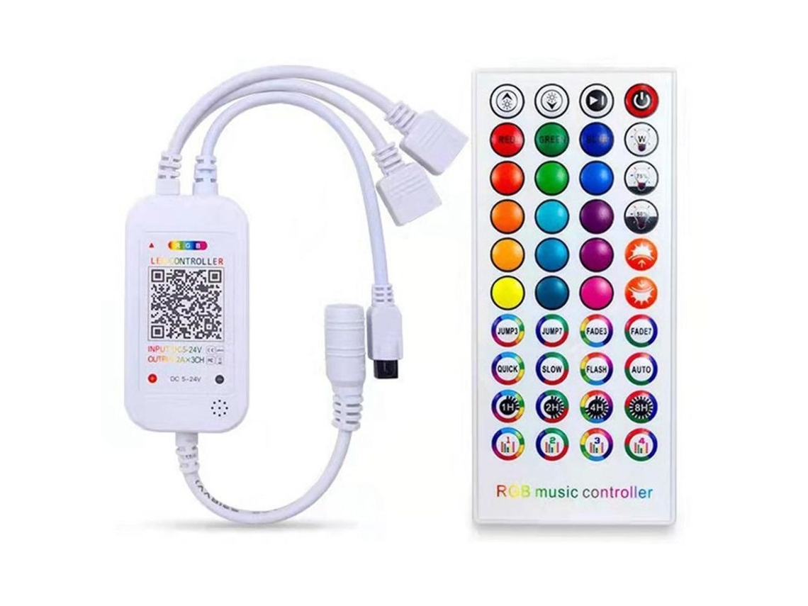 Controlador Led Bluetooth Dc5-24v Com Controle De 40 Teclas, App E Sincronização Musical Rgb Blanco