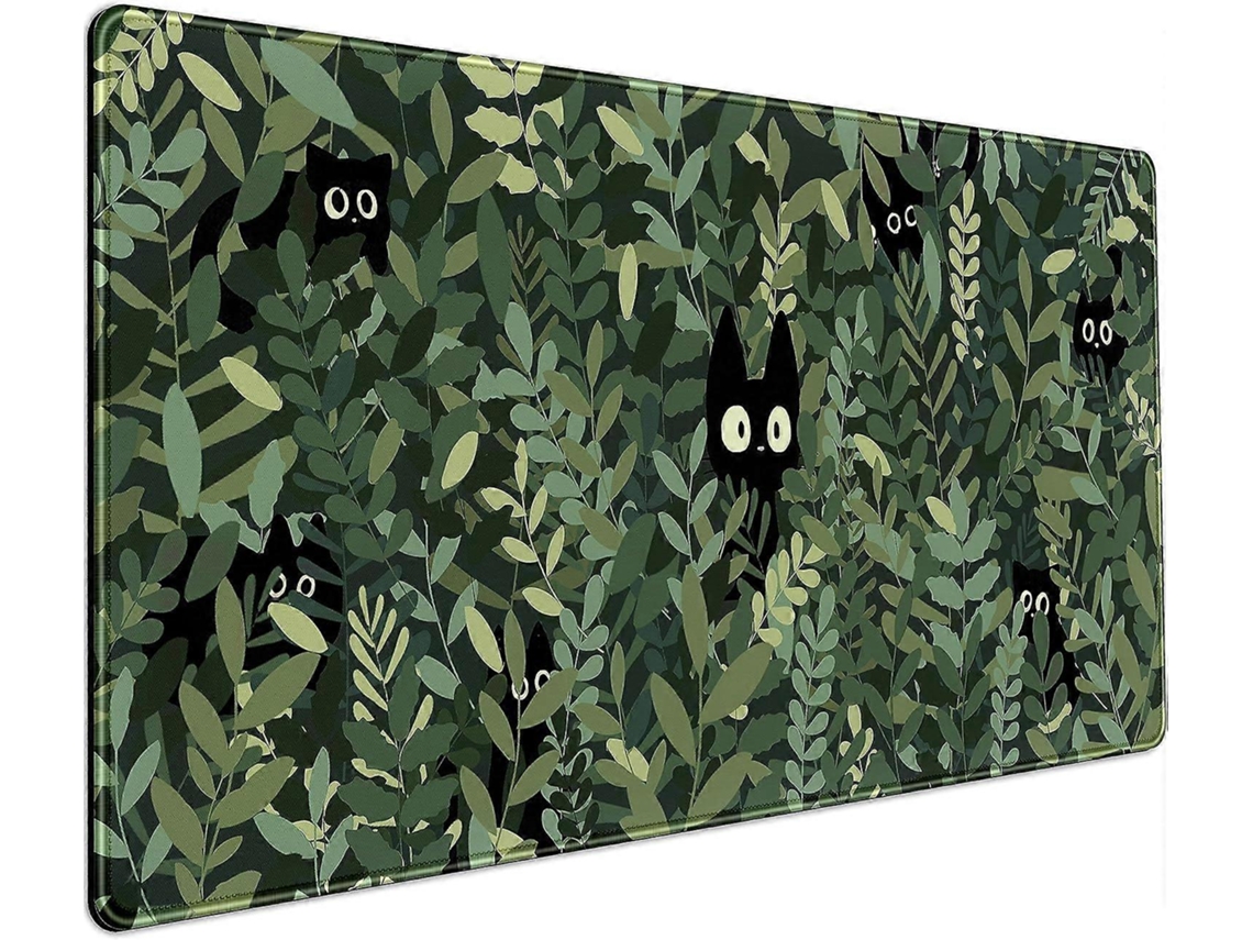 Tapete De Mesa Para Jogos Com Estampa De Gato Fofo De Desenho Animado E Folhas Verdes Olysi Shop (300 X 600 X 2 Mm)