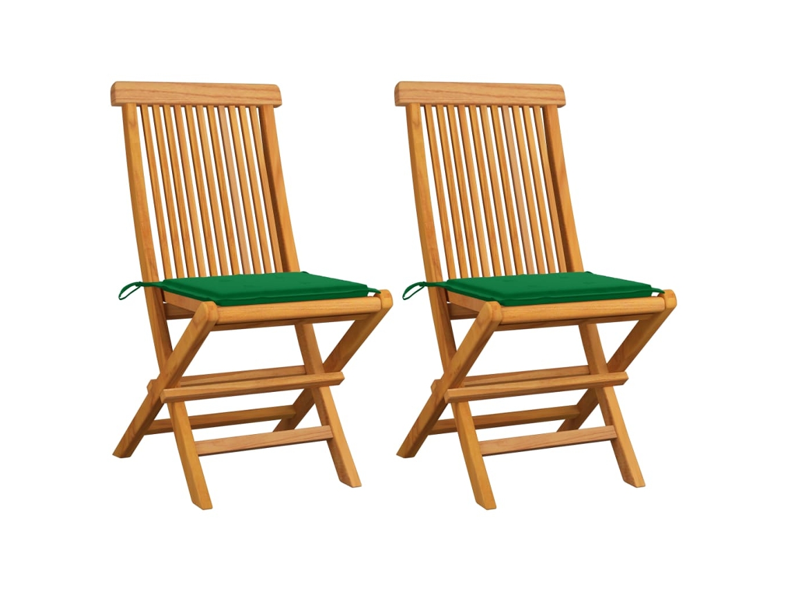 Cadeiras De Jardim C/ Almofadões Verdes 2 Pcs Teca Maciça Dkd Home Decor