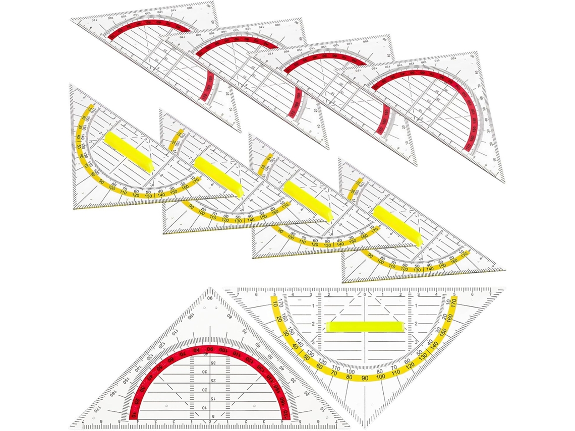 Transferência plástica triangular 180 Graus E com cabo, 12 peças para decoração escolar, design multifuncional E