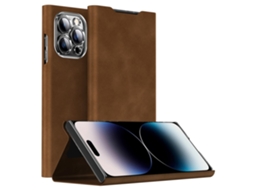 Capa Cantos Reforçados Para Iphone 15 Pro Max Pele Sintética Castanho