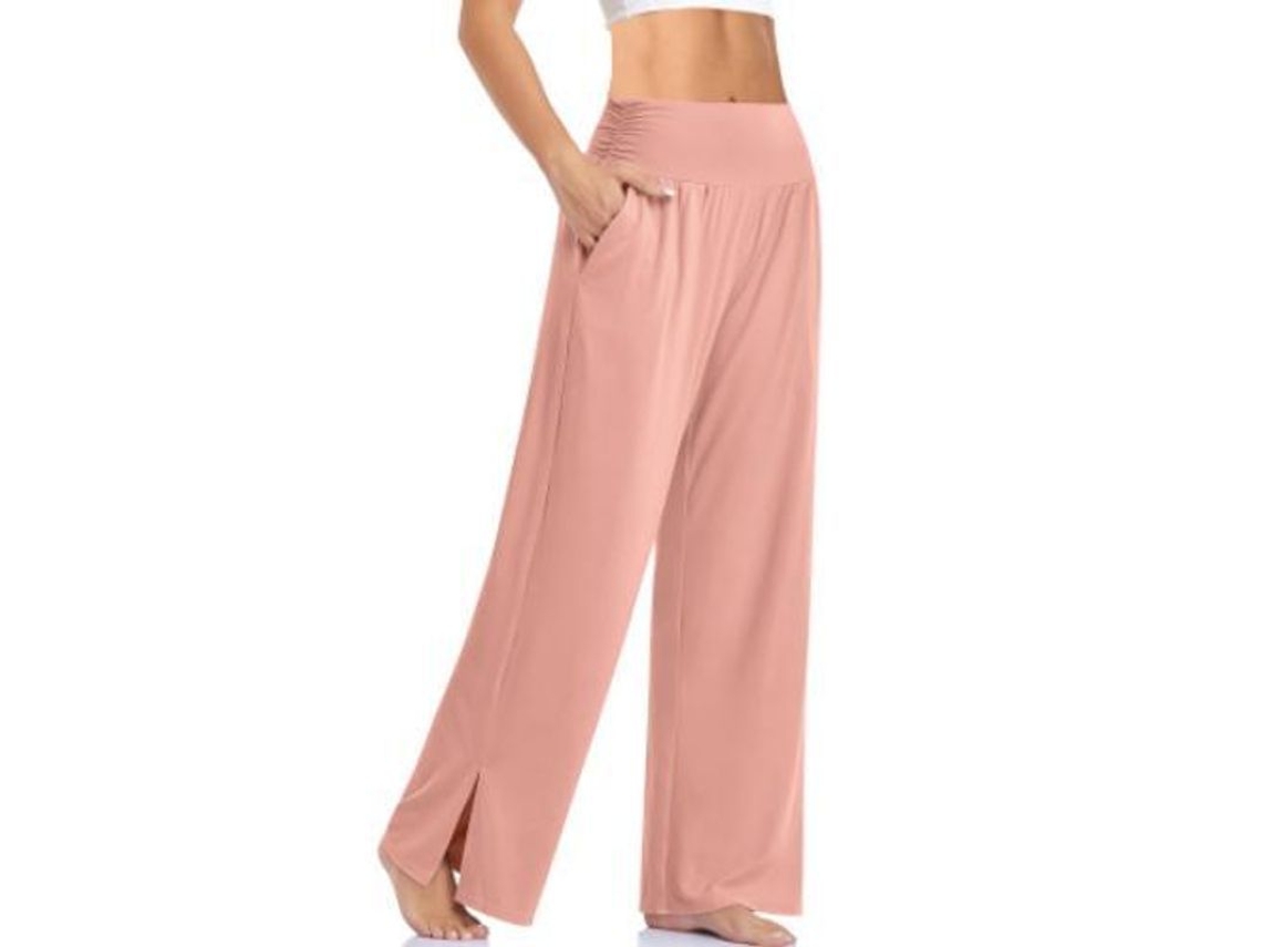 2026 pantalones de Yoga de Pierna Ancha para Mujer de Cintura Alta Con Bolsillos Y Lazada Ajustable L Rosa