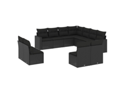Maison Exclusive - 11 Pcs Conjunto Sofás De Jardim C/ Almofadões Vime Pe Preto