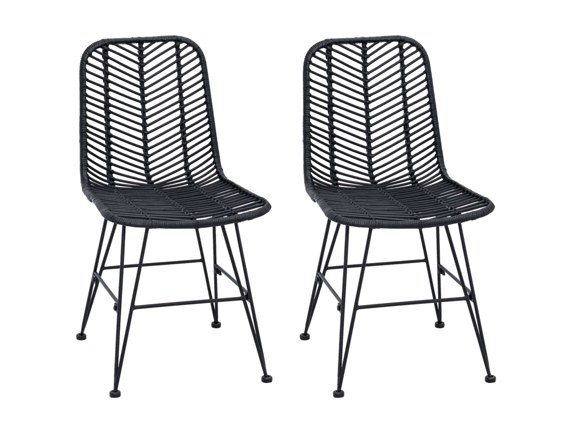 Conjunto 2 Cadeira De Jantar Vidaxl Preto Vime (44,5 X 54,5 X 85 Cm)