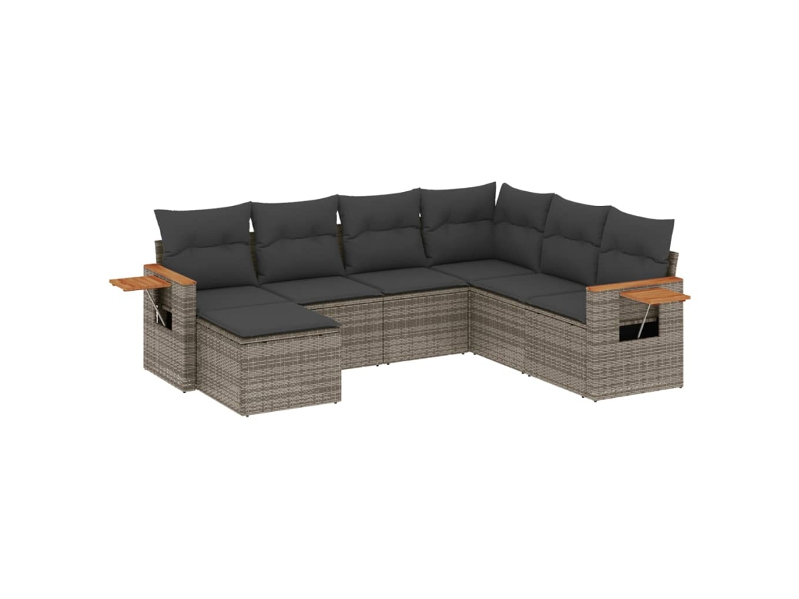 Conjunto de 7 Sofás para Jardim com Almofadões Vime Pe Cinzento MAISON EXCLUSIVE (7 pcs)