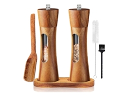 Moedor de sal e pimenta Madeira, manual, para pimenta e especiarias, com cerâmica ajustável para bem-estar AQUAFORGE