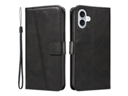 Capa Em Couro Pu Para Apple Iphone 16 Plus, Preto