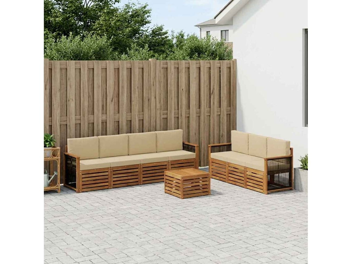 Vidaxl Conjuntos De Sofás Com Almofada 8 Pcs Madeira Sólida De Acácia