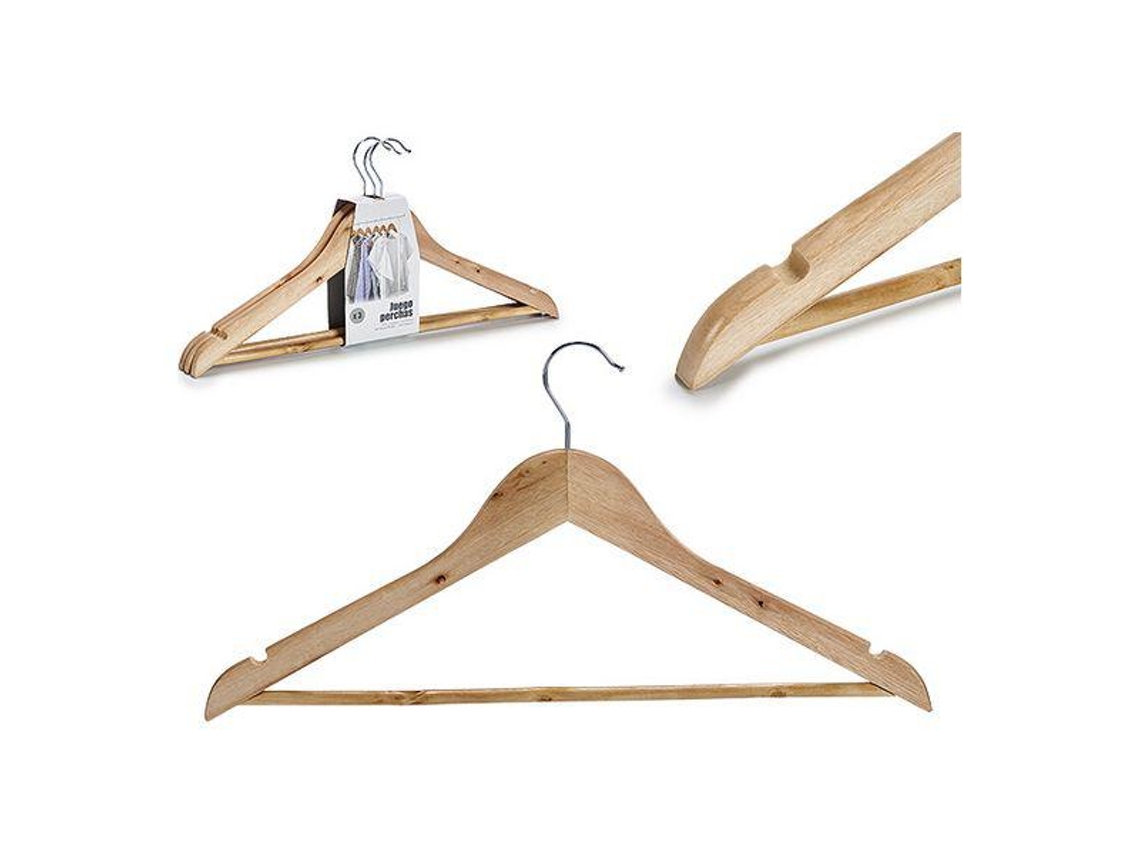 Conjunto de Cabides Madeira Natural 3 Peças 3,5 X 23,5 X 45 Cm