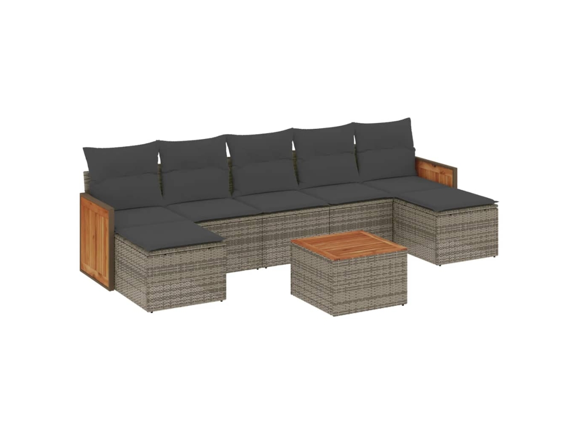 Maison Exclusive - 8 Pcs Conjunto Sofás De Jardim C/ Almofadões Vime Pe Cinzento