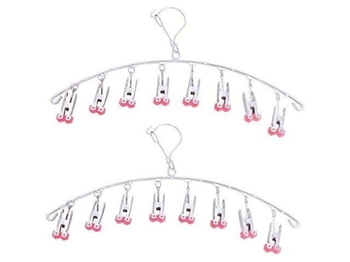 2pack Perchero De Secado De Acero Inoxidable Con 8 Pinzas Resistentes Al Viento Para Ropa Pequeña Rojo