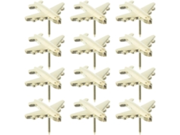Orfofe 3d Alfinetes em formato Avião, em metal dourado, 12 unidades, Zinco League, fácil de usar, ideal para