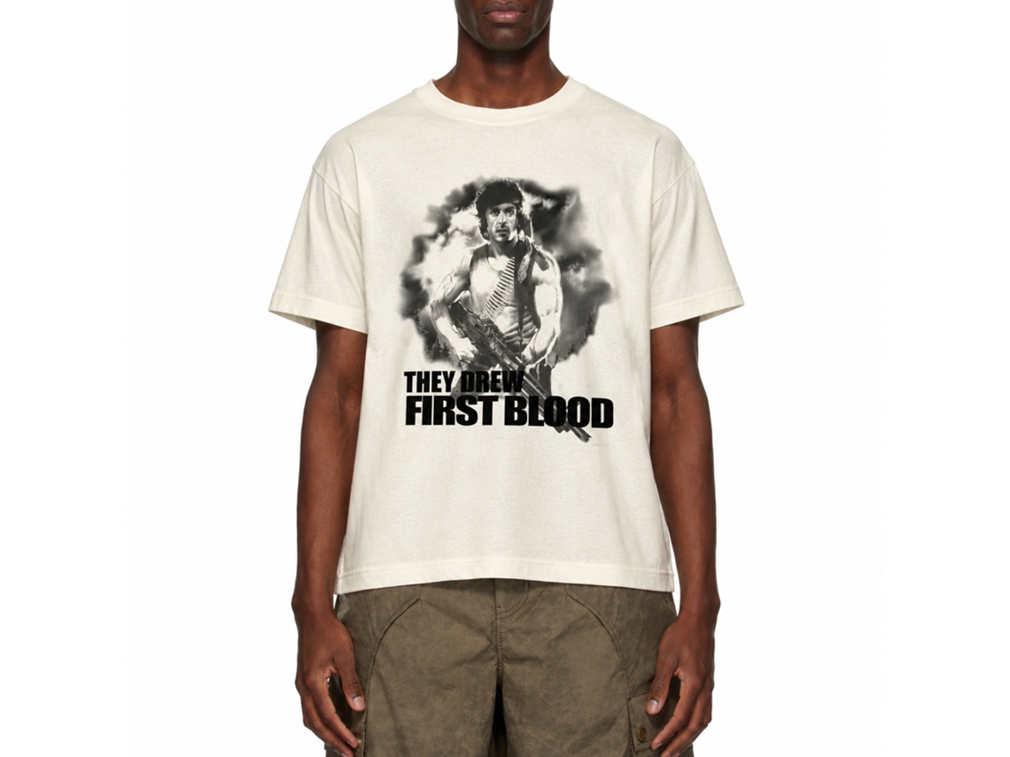 Rockinstone Rambo Movie First Blood Solid Natural Adult T-shirt Size:l