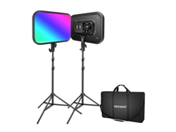 Kit de estúdio LED Neewer RGB168 RGB, duas lâmpadas de 60 W, 2500 K e 8500 K, suportes