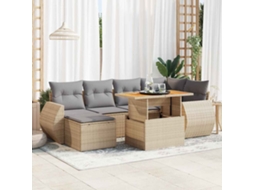 Vidaxl 7 Pcs Conjunto De Sofás P/ Jardim Com Almofadões Vime Pe Bege