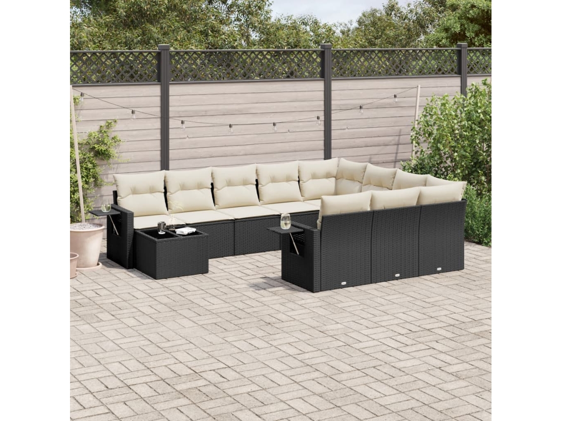 Vidaxl 11 Pcs Conjunto Sofás De Jardim C/ Almofadões Vime Pe Preto
