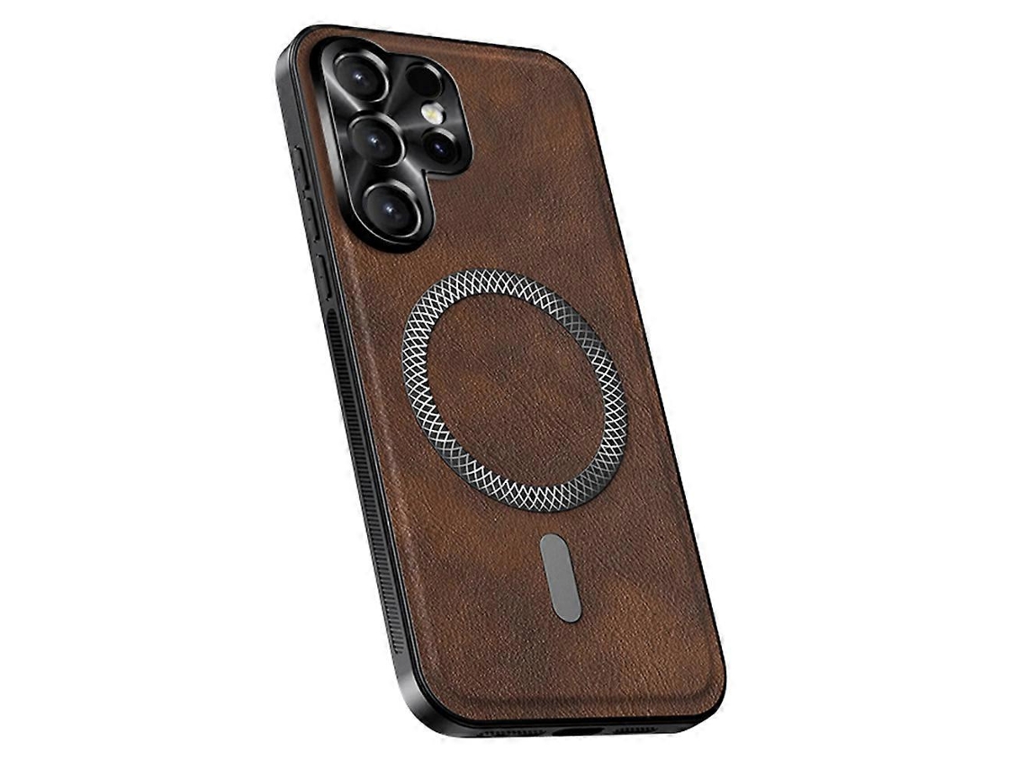 Capa Tkdaddy Para Samsung Galaxy S24 Ultra Compatível Com Magsafe Pu Tpu Pc Capa Traseira Com Armação De Lente De Metal Marrom