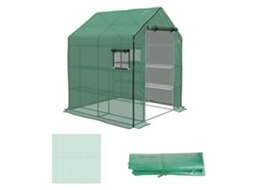 Cobertura Pe Para Estufa De Jardim Com Porta De Fecho E Janelas, 140x143x190cm, Verde